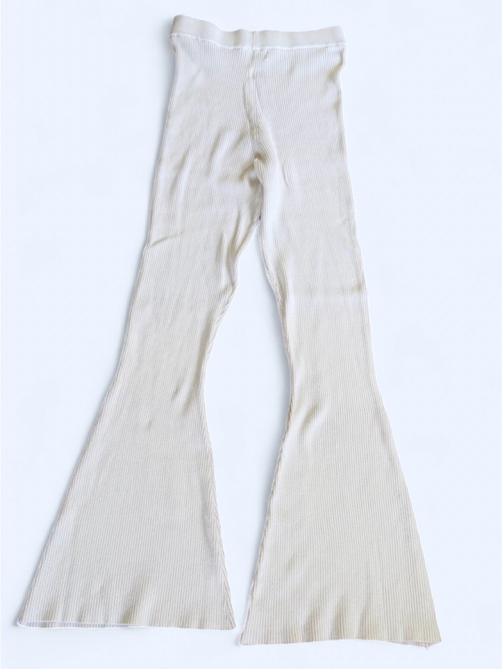 Superdown Ribbed Knit High Rise Pull-On Flare Pants White Ivory Size Medium